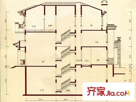 佳兆業(yè)御墅聯(lián)排別墅02戶型剖面圖 4室2廳3衛(wèi)1廚