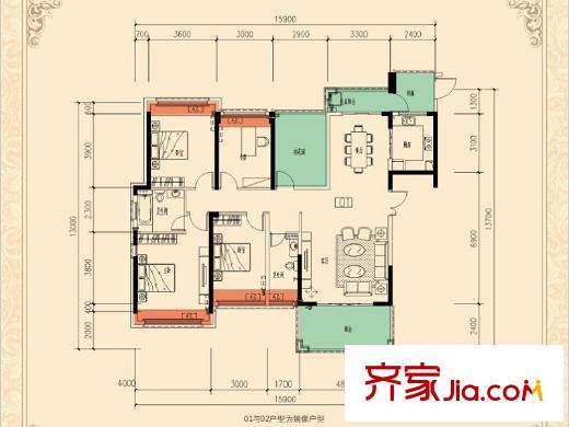 佳兆業(yè)御墅3、4棟-01戶型 4室2廳2衛(wèi)1廚