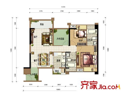 尚峰溫莎堡1棟02戶型 3室2廳2衛(wèi)1廚