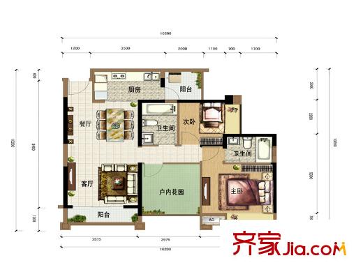 尚峰溫莎堡1棟03戶型 3室2廳2衛(wèi)1廚