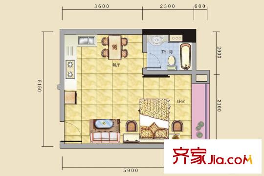 碧河四期水云天公館戶型3-10 1室1廳1衛(wèi)