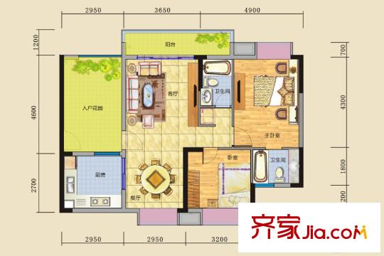 碧河四期水云天公館戶型3-05 2室2廳2衛(wèi)
