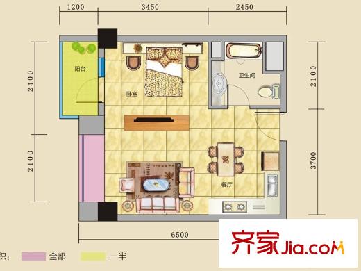 碧河四期水云天公館公寓樓02、03、06、08、10戶型 2室1廳1衛(wèi)