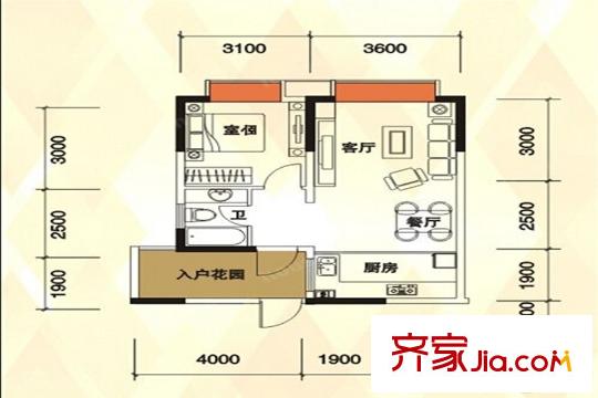 時(shí)代華庭05戶型圖 1室2廳1衛(wèi)