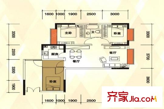 時(shí)代華庭03戶型圖 3室2廳1衛(wèi)
