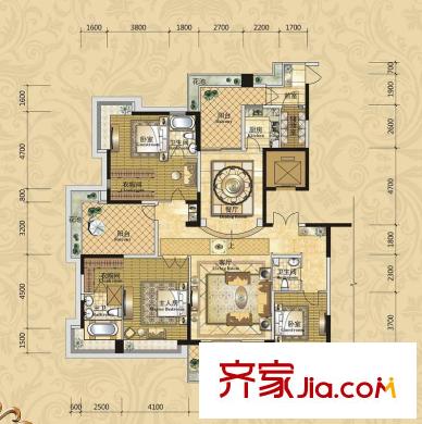 錦繡山河三期3棟1單元標(biāo)準(zhǔn)層K1戶型 3室2廳3衛(wèi)1廚