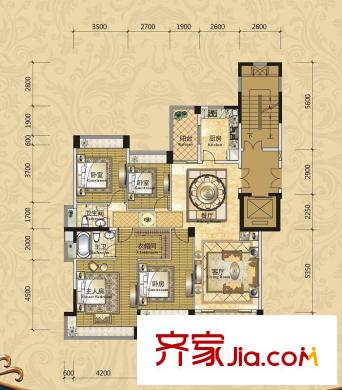 錦繡山河三期4棟標(biāo)準(zhǔn)層L1戶型 4室2廳2衛(wèi)1廚