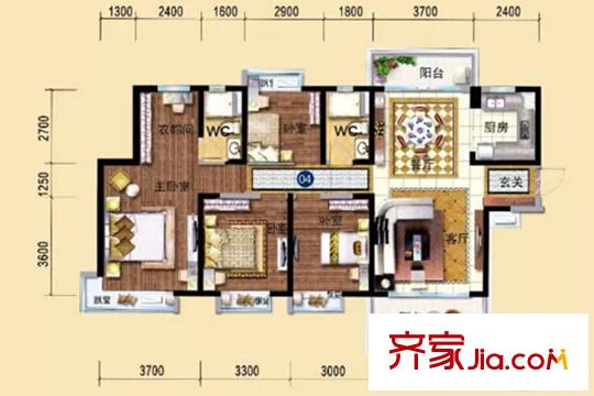 橫瀝碧桂園Y165-04戶型 4室2廳2衛(wèi)1廚
