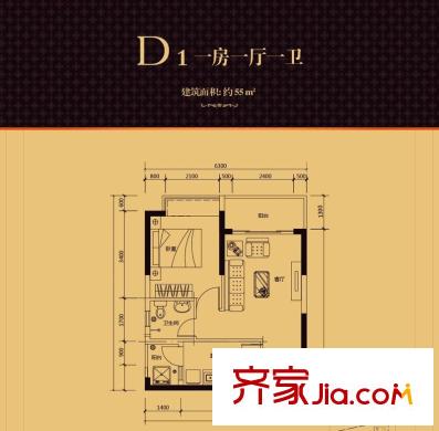 中央豪庭D1戶型 1室1廳1衛(wèi)1廚