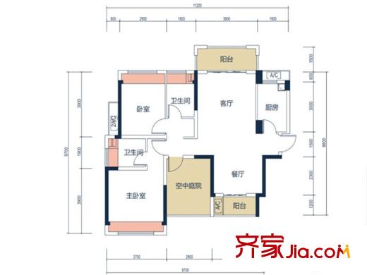 金地?仟百匯1棟A1戶型 3室2廳2衛(wèi)1廚