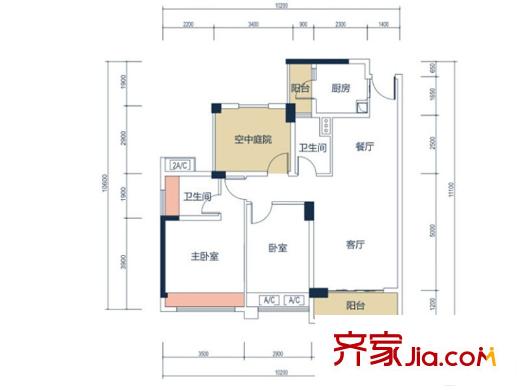 金地?仟百匯1棟A3戶型 3室2廳2衛(wèi)1廚