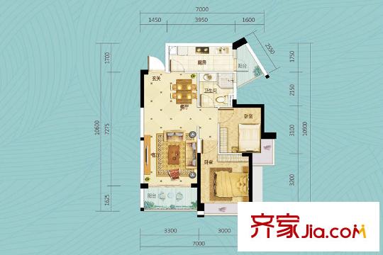 碧桂園翡翠山03戶型76平方米戶型圖 2室2廳1衛(wèi)1廚