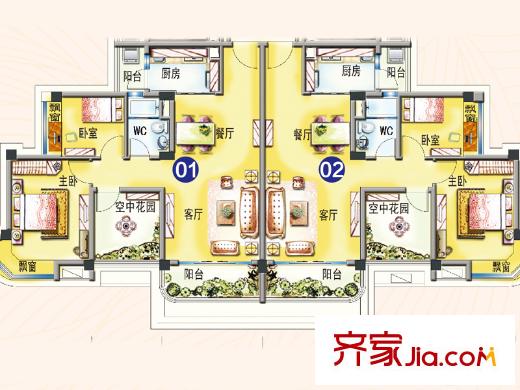碧桂園翡翠山15號樓0102戶型 2室2廳1衛(wèi)1廚