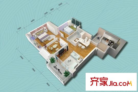 碧桂園翡翠山13號樓03戶型 2室2廳1衛(wèi)1廚