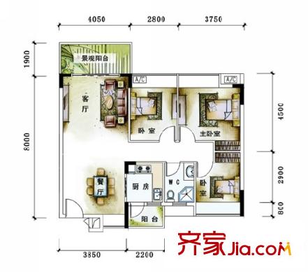 格蘭名筑11棟標(biāo)準(zhǔn)層04戶型 3室2廳1衛(wèi)1廚