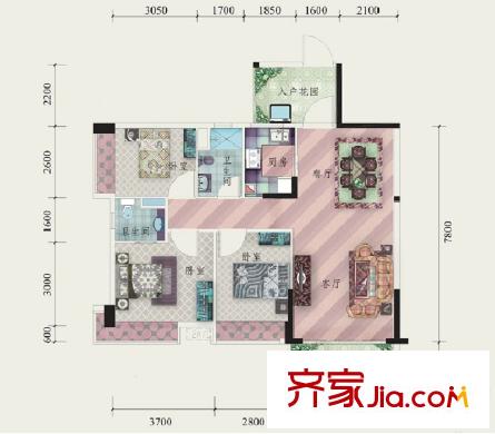格蘭名筑9棟、10棟、4棟、5棟D3E3戶型 3室2廳2衛(wèi)1廚