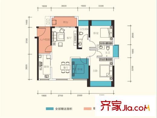 鴻華?I尚城C4戶型 3室2廳2衛(wèi)1廚