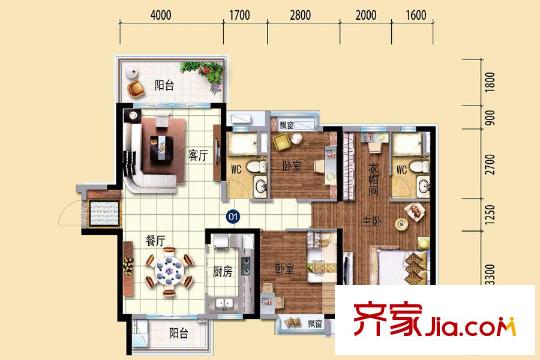 橫瀝碧桂園Y163-01戶型 3室2廳2衛(wèi)1廚