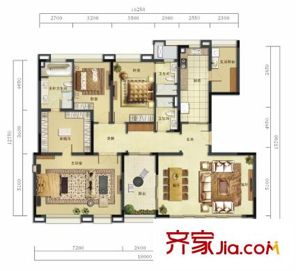 萬科翡麗山30棟01-02單元C戶型標(biāo)準(zhǔn)層 3室2廳3衛(wèi)1廚
