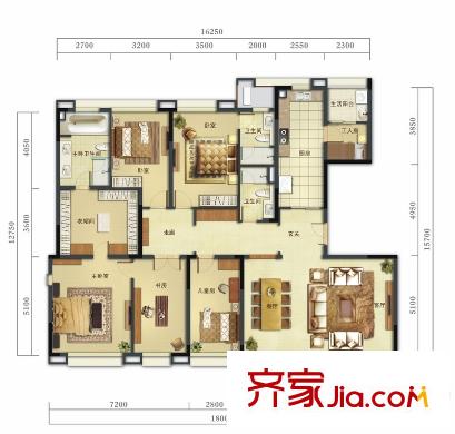 萬科翡麗山30棟1-2單元標(biāo)準(zhǔn)層隱山閣C戶型 4室2廳3衛(wèi)1廚