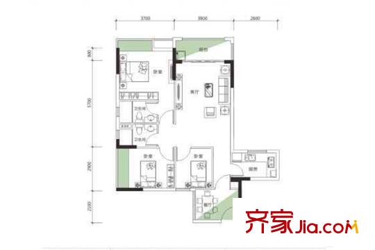 怡豐翠云軒二期16棟03-04戶型 3室2廳2衛(wèi)1廚
