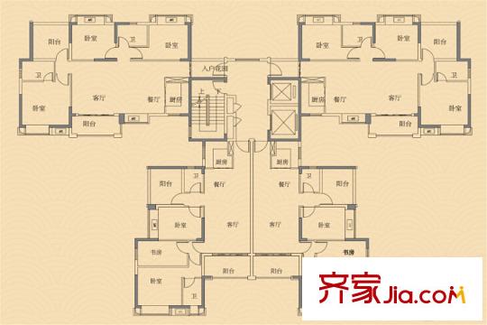 漢邦?雍景居3棟標準層戶型圖 3室2廳2衛(wèi)1廚