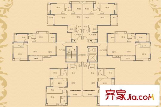 漢邦?雍景居2棟標準層戶型圖 3室2廳2衛(wèi)1廚