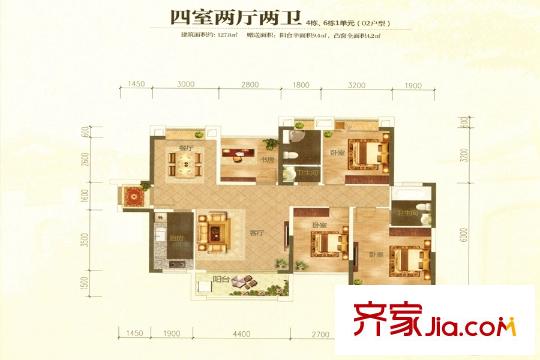 振業(yè)松湖雅苑4棟、6棟1單元02戶型 4室2廳2衛(wèi)1廚