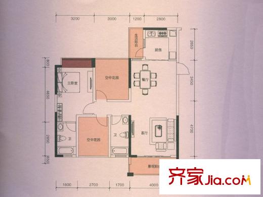 中央公館一號(hào)樓1單元02戶型、2單元03戶型 3室2廳2衛(wèi)1廚