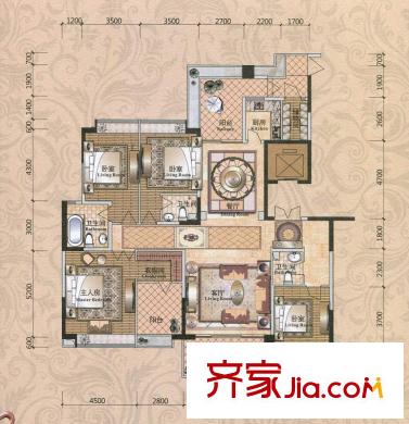 錦繡山河三期3棟標(biāo)準(zhǔn)層1單元02、2單元01戶型 4室2廳3衛(wèi)1廚