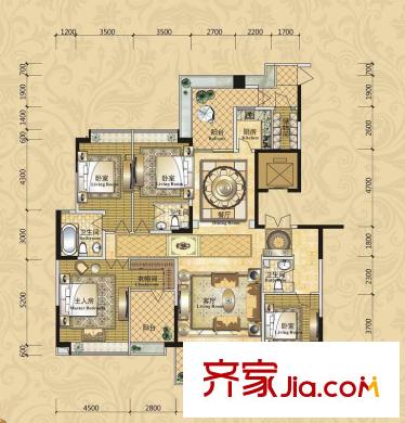 錦繡山河三期3棟1單元標(biāo)準(zhǔn)層J戶型 4室2廳3衛(wèi)1廚