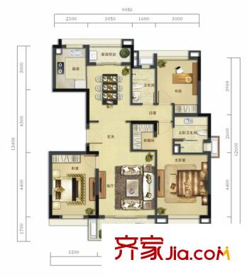 萬科翡麗山32-33棟01-02單元A戶型標(biāo)準(zhǔn)層 3室2廳2衛(wèi)1廚