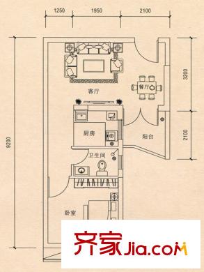 聯(lián)冠廣場(chǎng)1棟標(biāo)準(zhǔn)層08-17房號(hào)戶型 1室1廳1衛(wèi)1廚