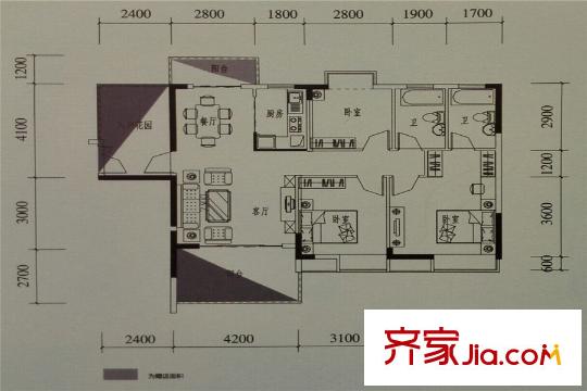 富盈WO城8棟02戶型 3室2廳2衛(wèi)1廚