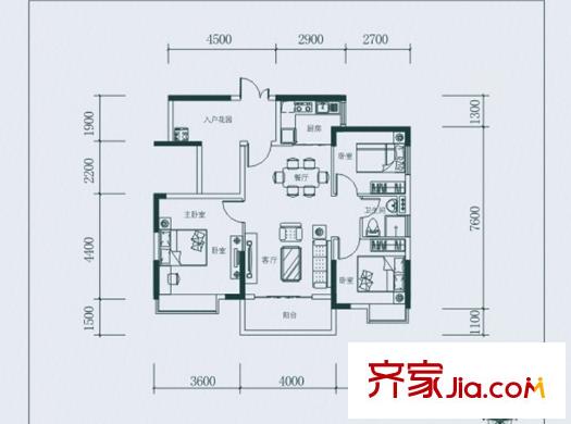 富盈WO城3棟1、2單元03房標準層水瓶座戶型 3室2廳1衛(wèi)1廚