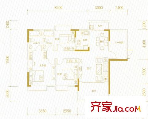 富盈WO城5-7棟2單元01、7棟1單元02標準層天秤座戶型 3室2廳2衛(wèi)1廚