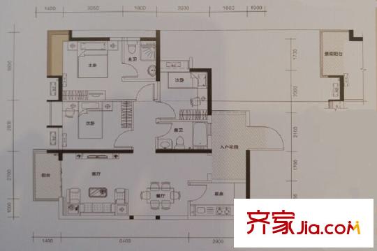 東江花園倚山居倚山戶型圖 3室2廳2衛(wèi)1廚