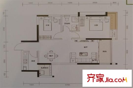 東江花園倚山居御山戶型圖 2室2廳1衛(wèi)1廚