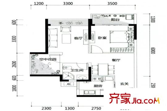 富通自在城1棟/8棟03戶型 2室2廳1衛(wèi)1廚