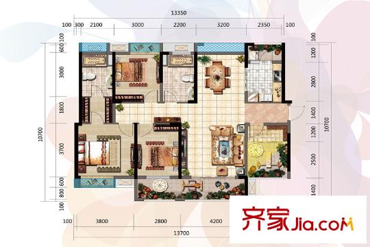 虎門萬達(dá)廣場(chǎng)C戶型 3室2廳2衛(wèi)1廚