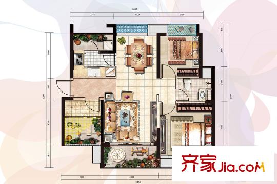 虎門(mén)萬(wàn)達(dá)廣場(chǎng)A2戶(hù)型 3室2廳1衛(wèi)1廚