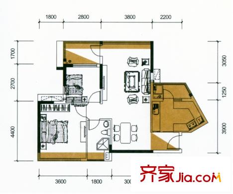 祥利上城6棟標(biāo)準(zhǔn)層05單元M戶型 2室2廳1衛(wèi)1廚