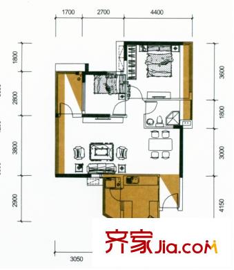 祥利上城6棟標(biāo)準(zhǔn)層06單元M戶型 2室2廳1衛(wèi)1廚