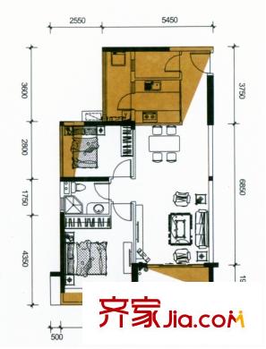 祥利上城6棟標(biāo)準(zhǔn)層04單元K戶型 2室2廳1衛(wèi)1廚