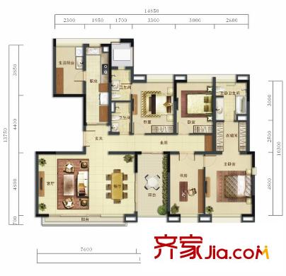 萬科翡麗山29棟01-02單元B戶型標(biāo)準(zhǔn)層 3室2廳3衛(wèi)1廚