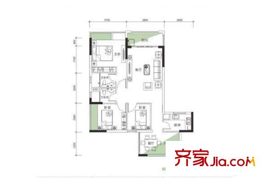 怡豐翠云軒二期17-18棟03-04戶型 3室2廳2衛(wèi)1廚