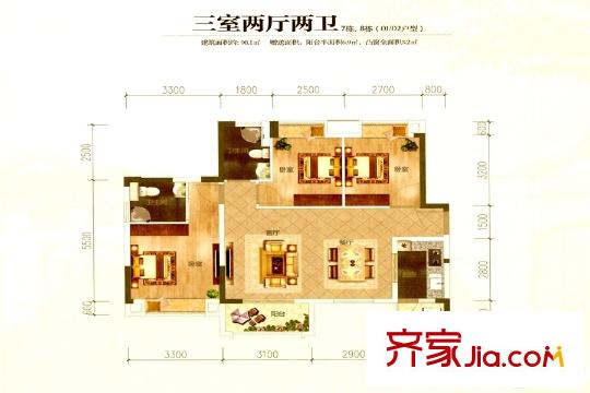 振業(yè)松湖雅苑7棟、8棟01/02戶型 3室2廳2衛(wèi)1廚