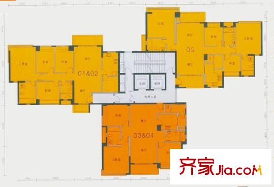 濱江豪園6棟標(biāo)準(zhǔn)樓層平面圖 4室2廳3衛(wèi)1廚