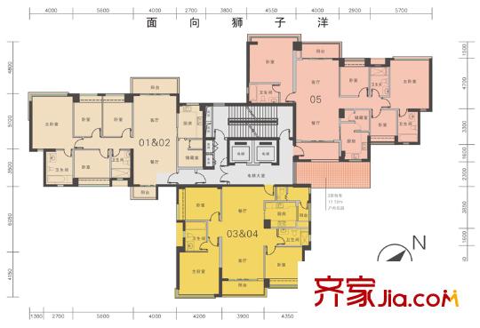 濱江豪園3棟標(biāo)準(zhǔn)樓層平面圖 4室2廳3衛(wèi)1廚