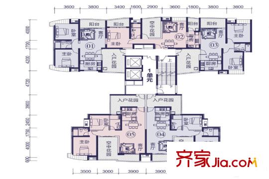 新世紀(jì)君匯半島215/217雙數(shù)層1單元 2室2廳1衛(wèi)1廚